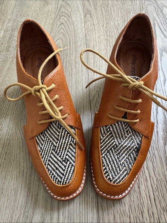Jeffrey Campbell Shoes - Jeffrey Campbell Tan Leather Oxfords with Black-and-White Woven Vamp